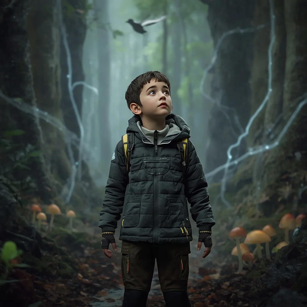 Hyper Realistic Portrait: Boy in Sci-Fi Forest with Data Streams | Gemini AI photo Prompt copy paste trending 2026 Instagram — AI image prompt