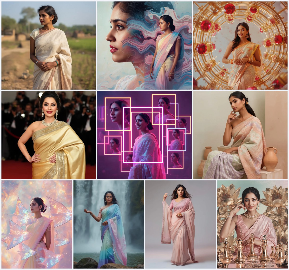 New 10 Retro Style Prompts For Gemini Girl In Saree Instagram | traditional saree prompt for girl images
